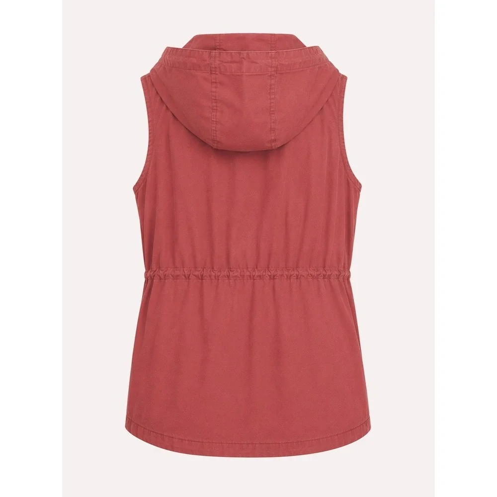Zenana Outfitters Hooded Cinch Waist Utility Cargo Vest Size Large Cotton Layer - Picture 3 of 12